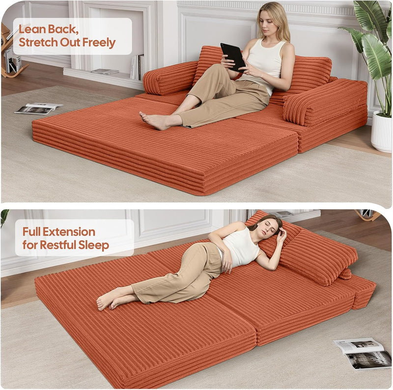 Convertible Sofa Bed Corduroy Floor Boneless Couch