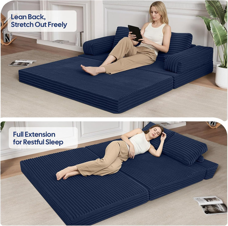 Convertible Sofa Bed Corduroy Floor Boneless Couch