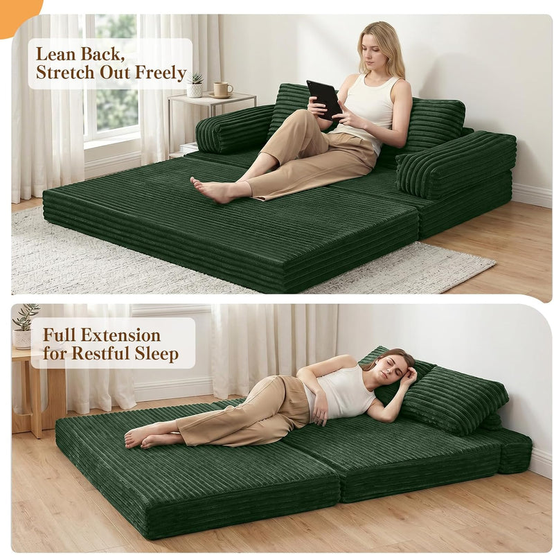 Convertible Sofa Bed Corduroy Floor Boneless Couch