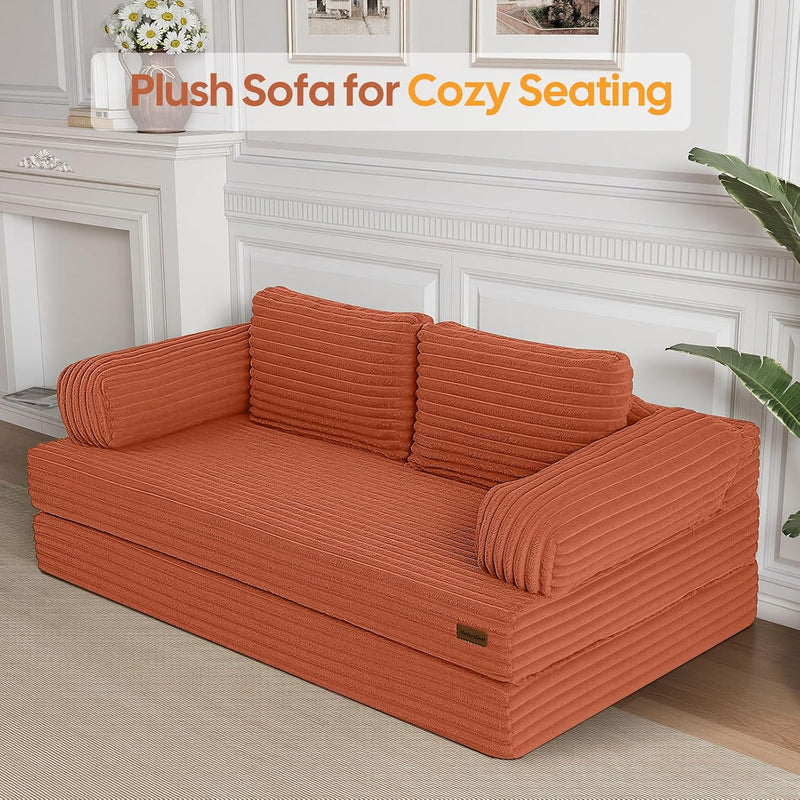 Convertible Sofa Bed Corduroy Floor Boneless Couch