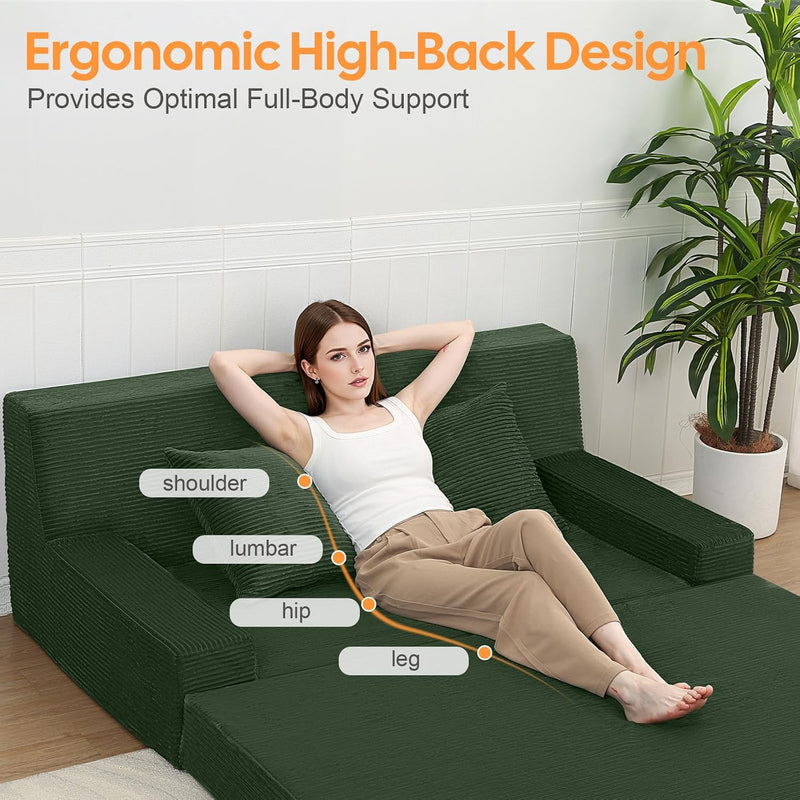 Convertible Sofa Bed Corduroy Floor Boneless Couch