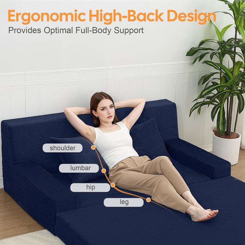 Convertible Sofa Bed Corduroy Floor Boneless Couch