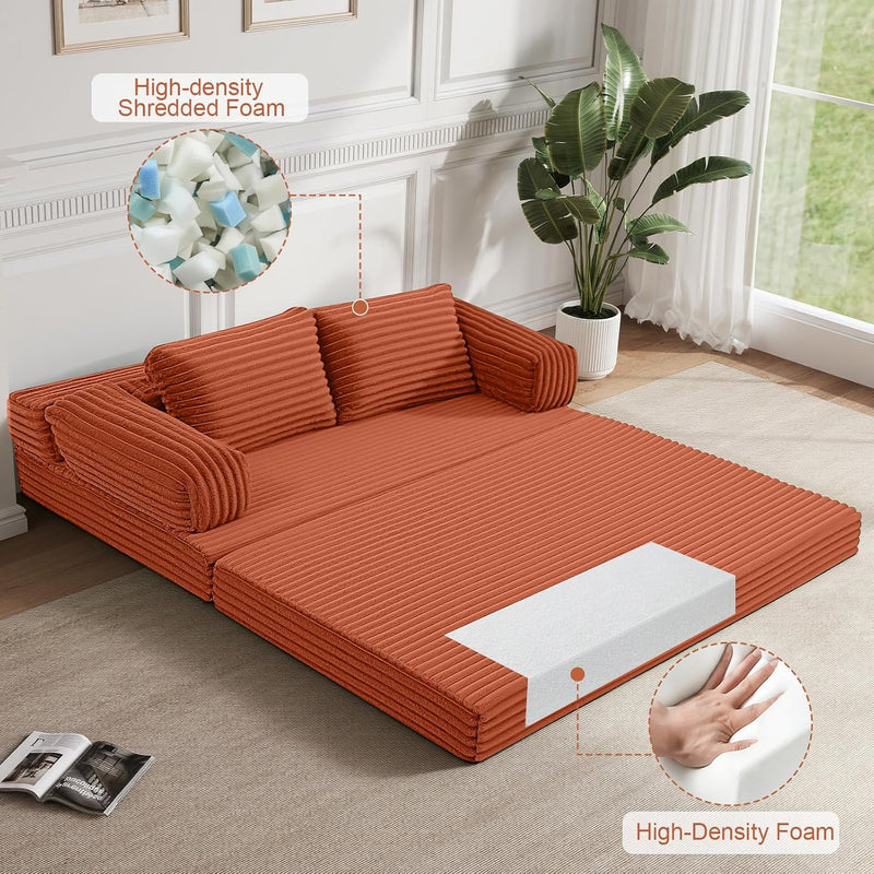 Convertible Sofa Bed Corduroy Floor Boneless Couch