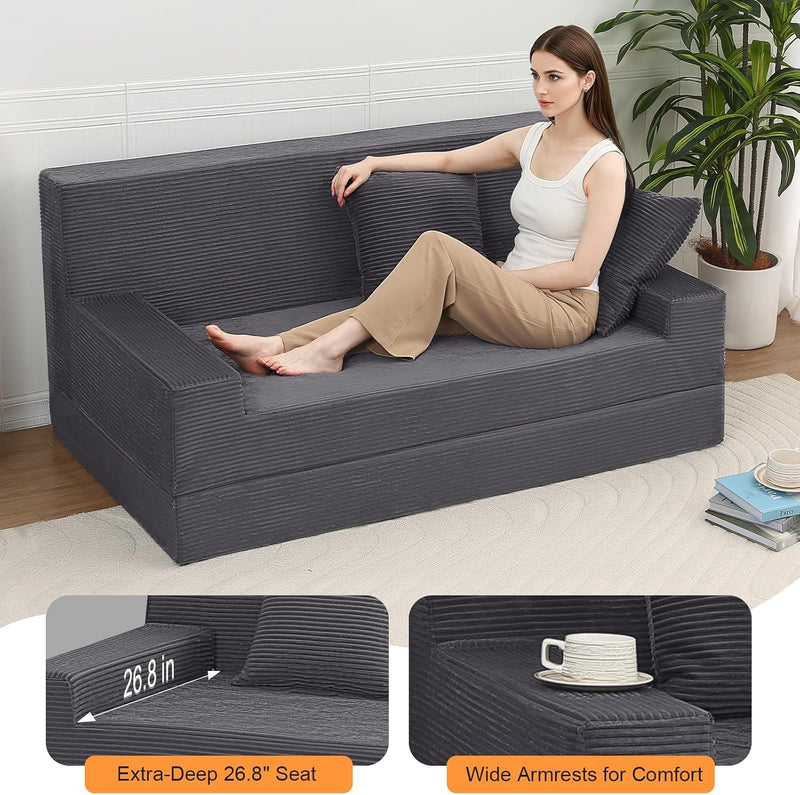 Convertible Sofa Bed Corduroy Floor Boneless Couch
