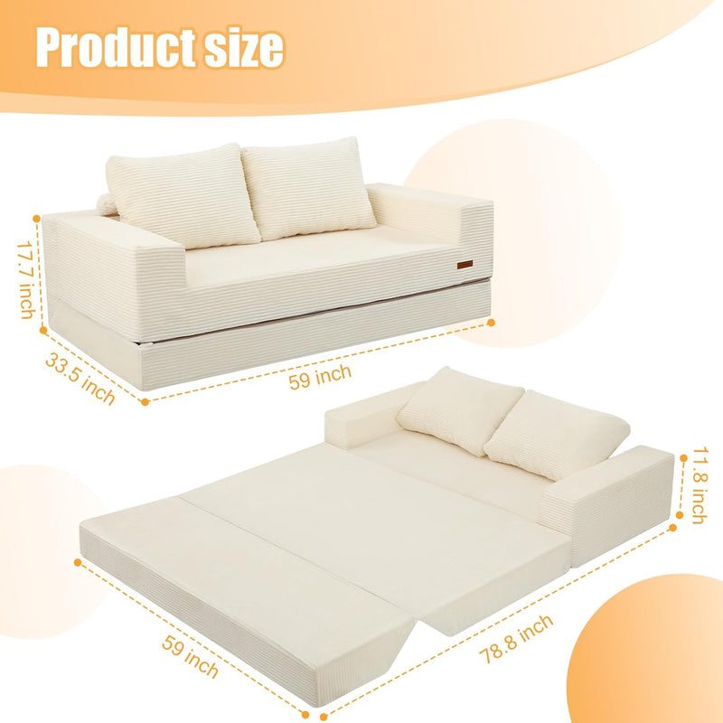Convertible Sofa Bed Corduroy Folding Floor Couch