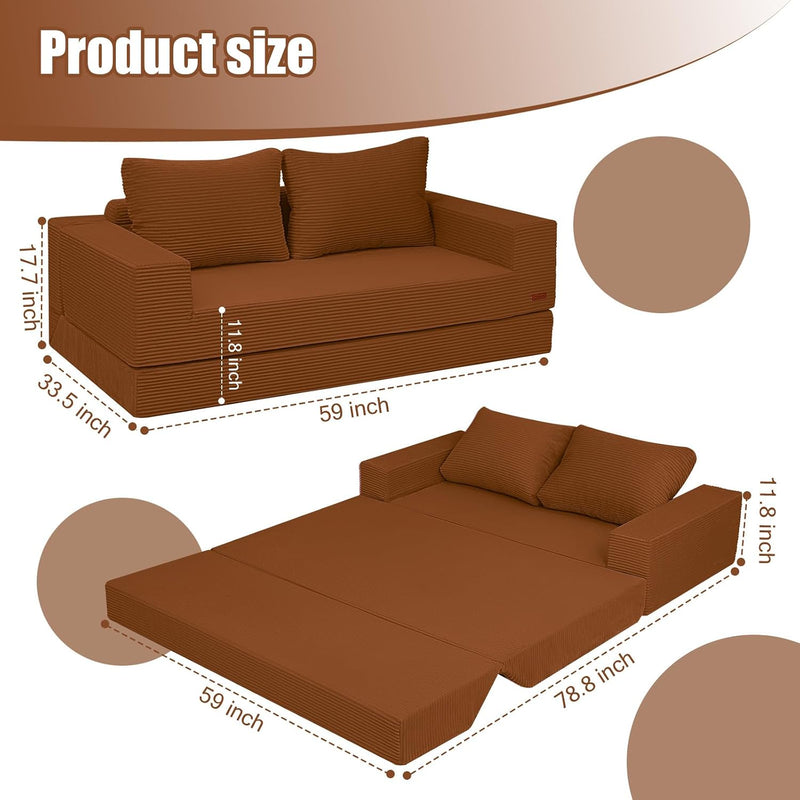 Convertible Sofa Bed Corduroy Folding Floor Couch