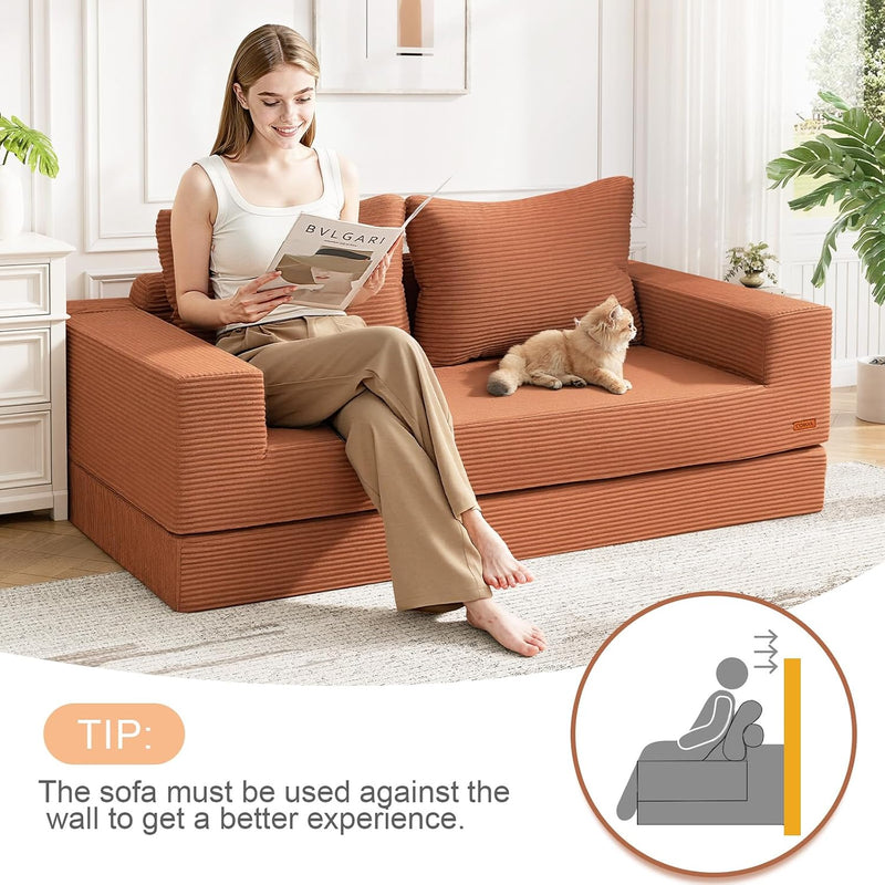 Convertible Sofa Bed Corduroy Folding Floor Couch