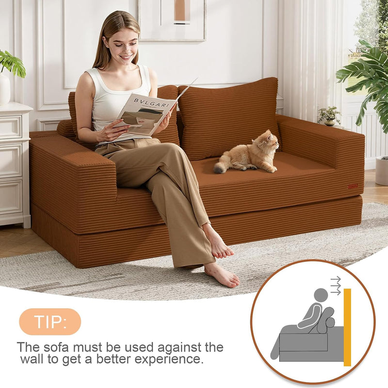 Convertible Sofa Bed Corduroy Folding Floor Couch