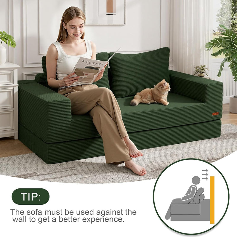 Convertible Sofa Bed Corduroy Folding Floor Couch