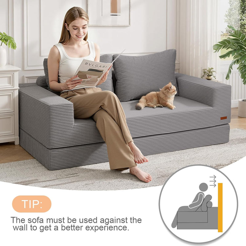 Convertible Sofa Bed Corduroy Folding Floor Couch