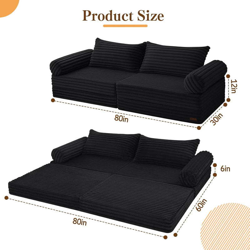 Convertible Sofa Bed Split Floor Boneless Couch
