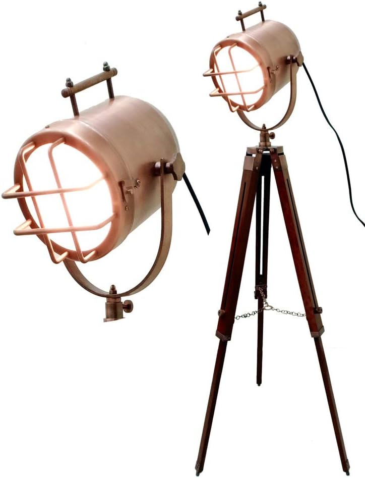 Copper Finish Antique Tripod Lamp Portable Office Ligting