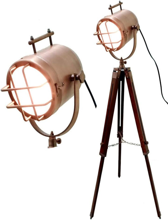 Copper Finish Antique Tripod Lamp Portable Office Ligting
