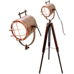 Spotlight Wooden Tripod Floor Lamp Vintage Searchlight Copper