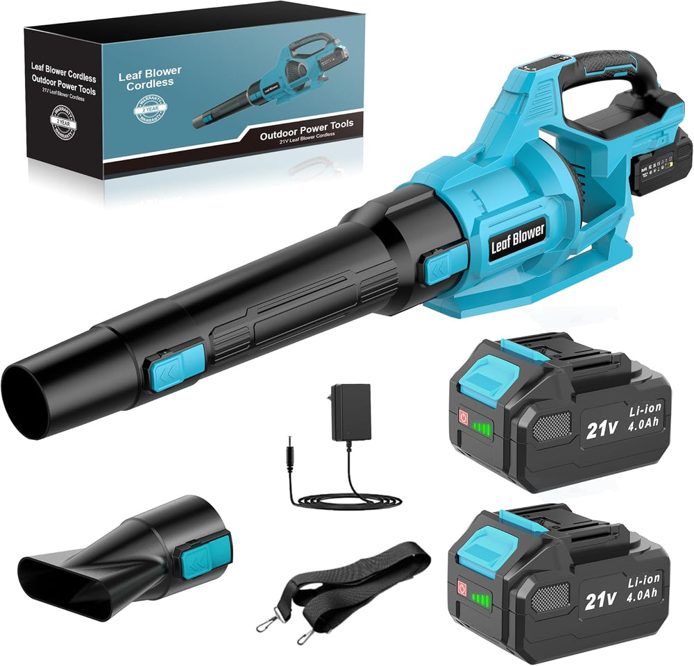 Cordless Leaf Blower 2 Batteries 4.0ah Garden 21V
