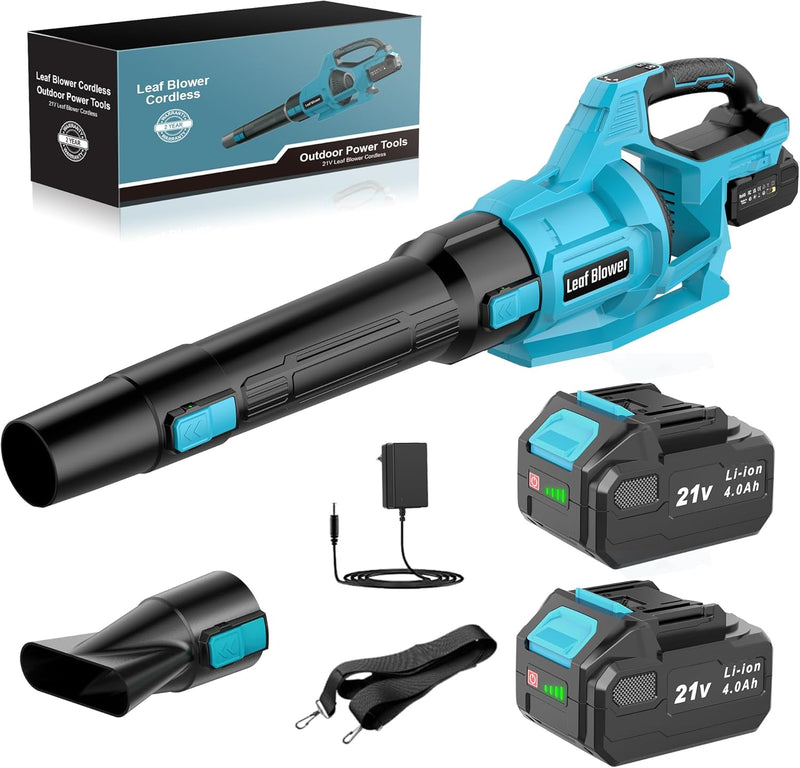 Cordless Leaf Blower 2 Batteries 4.0ah Garden 21V