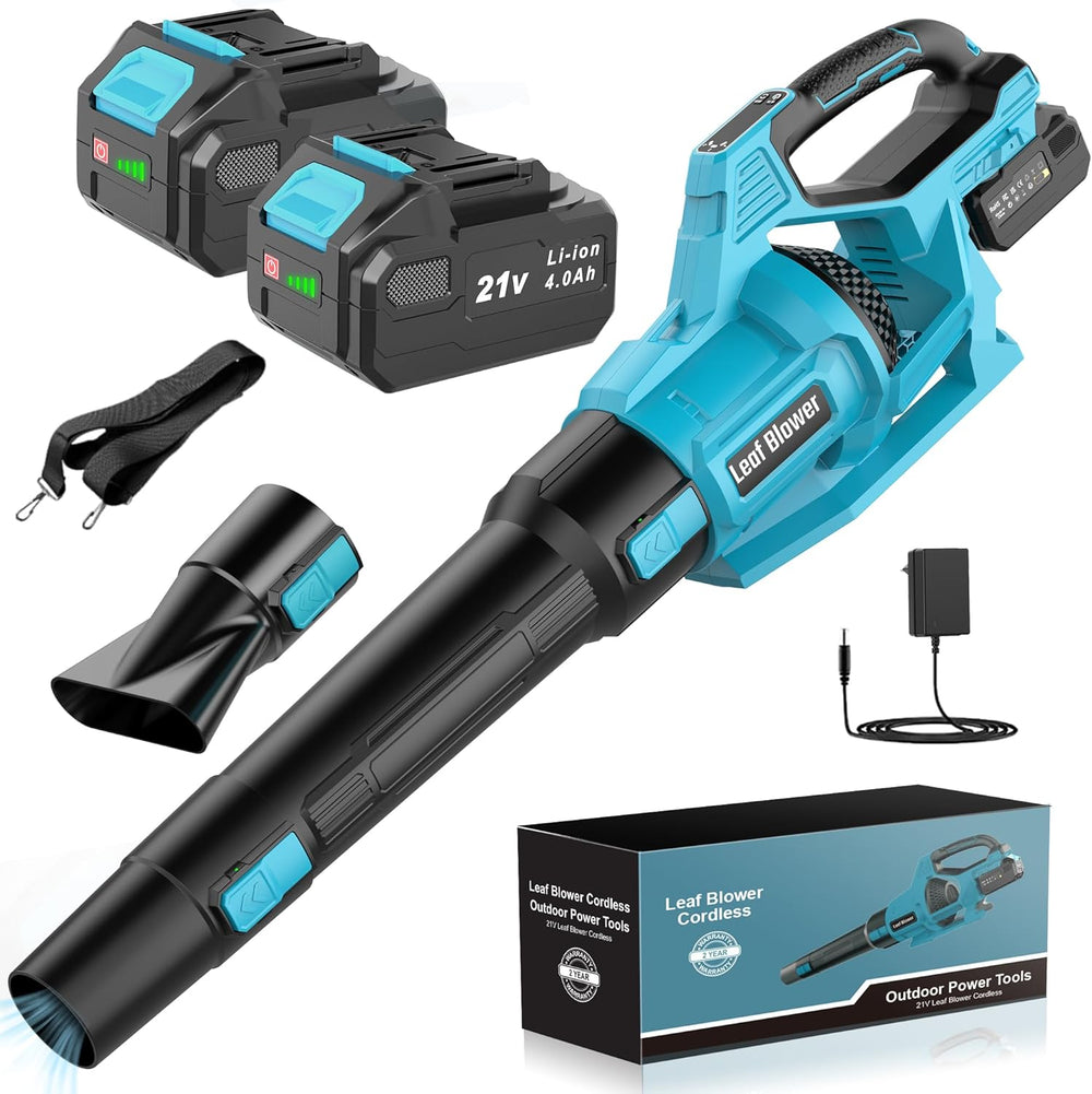 Cordless Leaf Blower 2 Batteries 4.0ah Garden 21V