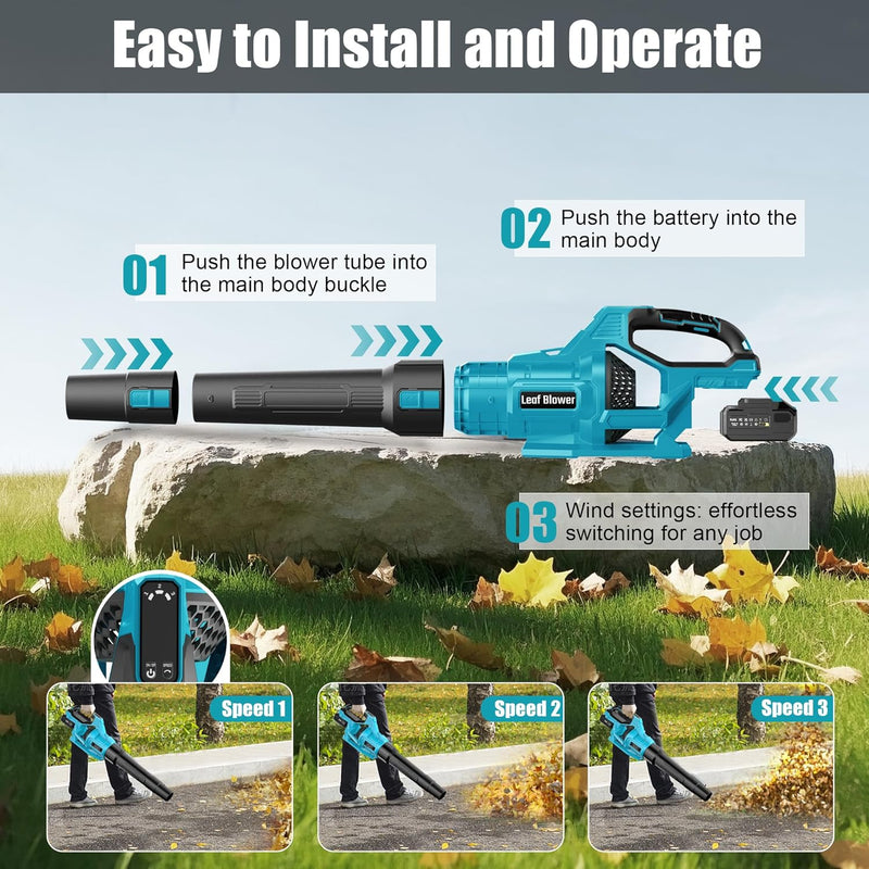 Cordless Leaf Blower 2 Batteries 4.0ah Garden 21V
