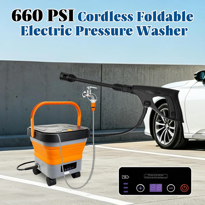 Cordless Pressure Washer with Foldable 3.4gal Tank 660PSI
