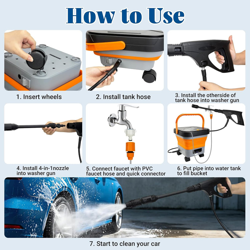 Cordless Pressure Washer with Foldable 3.4gal Tank 660PSI