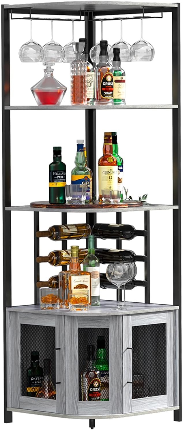 Corner Bar Cabinet with Glass Holder 4 Tier