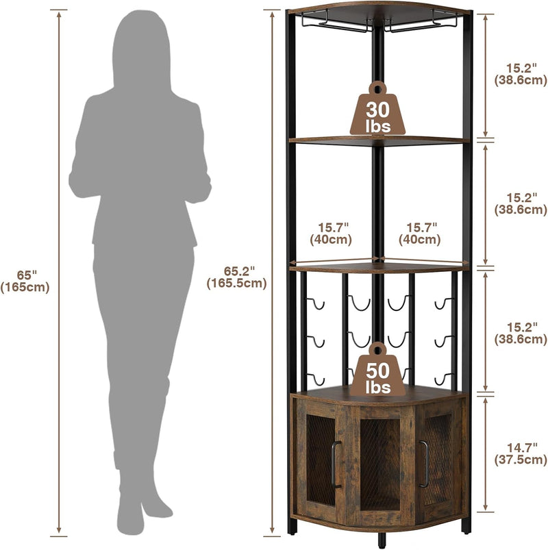 Corner Bar Cabinet with Glass Holder 4 Tier