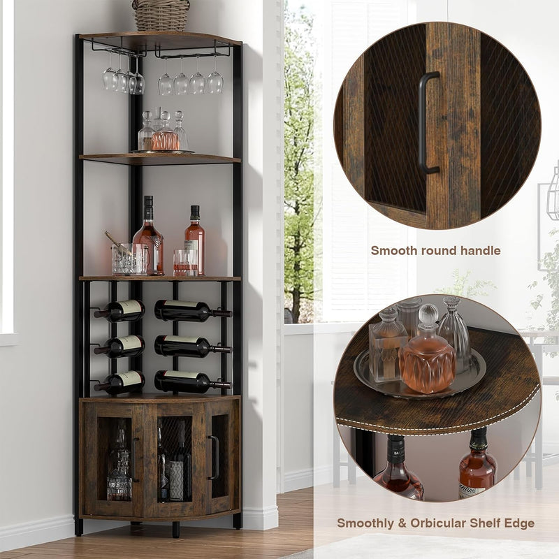 Corner Bar Cabinet with Glass Holder 4 Tier