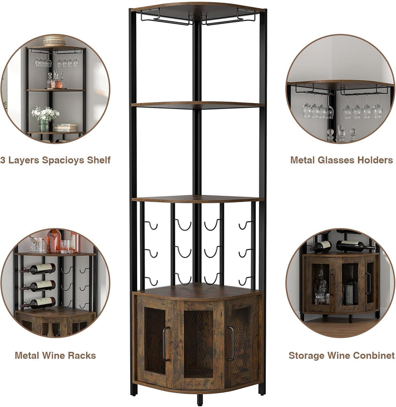 Corner Bar Cabinet with Glass Holder 4 Tier