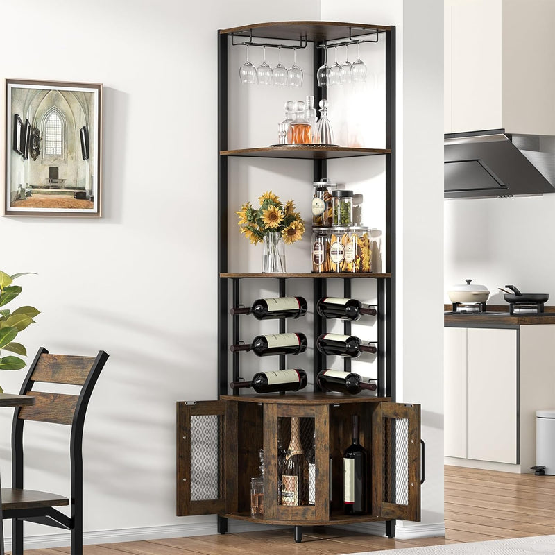 Corner Bar Cabinet with Glass Holder 4 Tier
