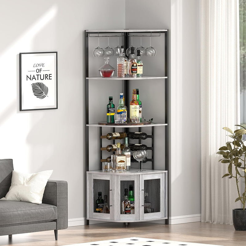 Corner Bar Cabinet with Glass Holder 4 Tier