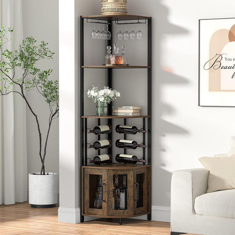 Corner Bar Cabinet with Glass Holder 4 Tier