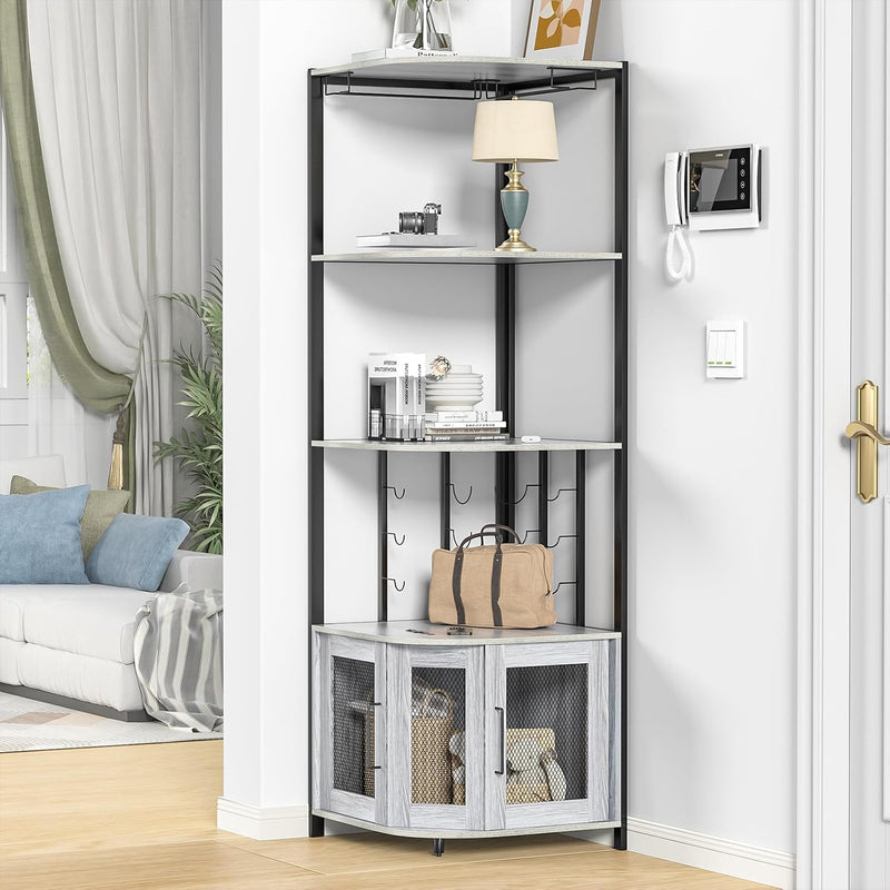 Corner Bar Cabinet with Glass Holder 4 Tier