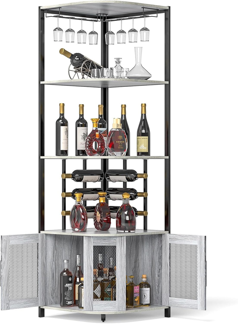Corner Bar Cabinet with Glass Holder 4 Tier