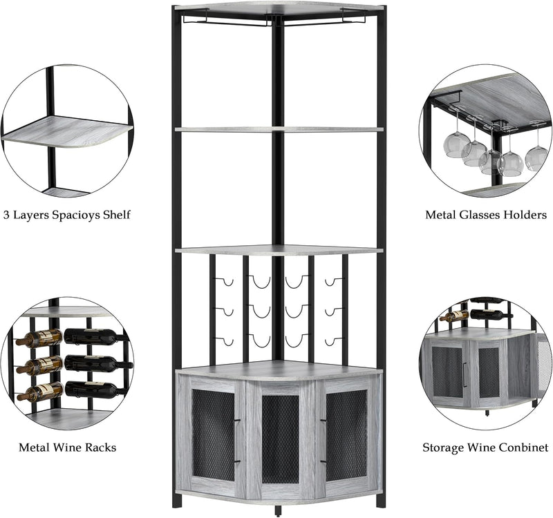 Corner Bar Cabinet with Glass Holder 4 Tier