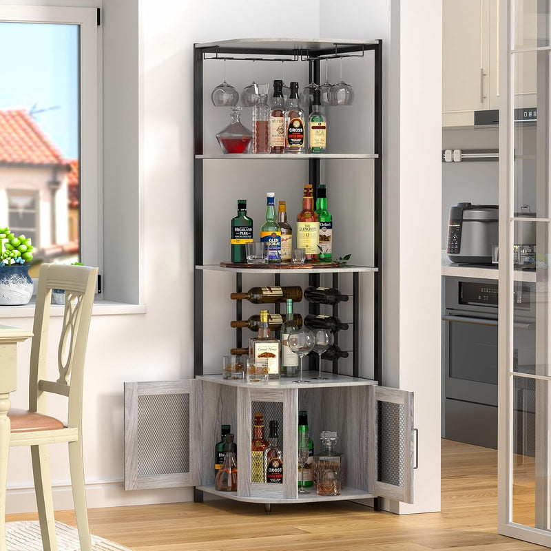 Corner Bar Cabinet with Glass Holder 4 Tier
