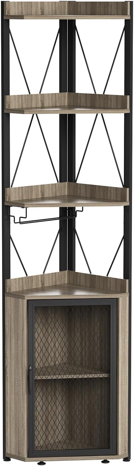 Corner Bar Cabinet with Glass Holder 4-Tier Liqueur