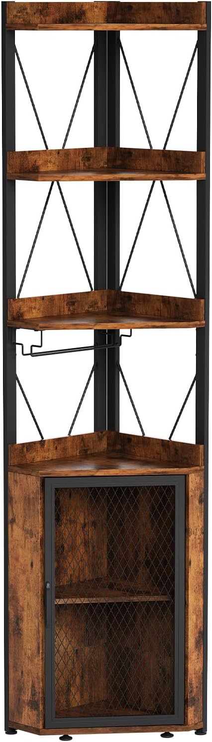Corner Bar Cabinet with Glass Holder 4-Tier Liqueur