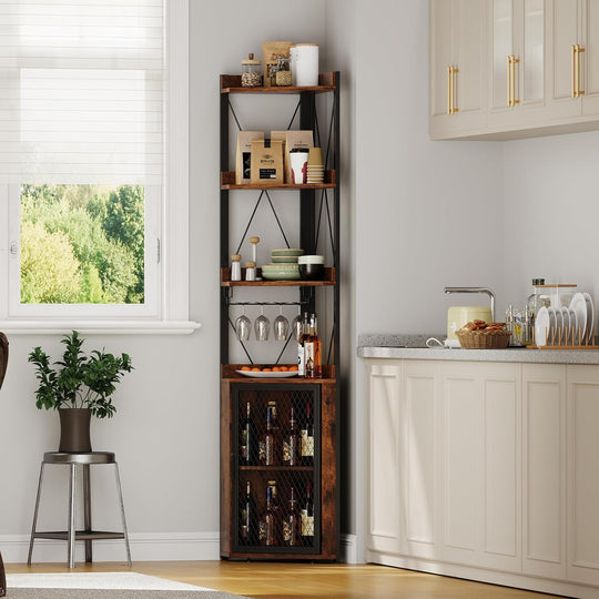 Corner Bar Cabinet with Glass Holder 4-Tier Liqueur