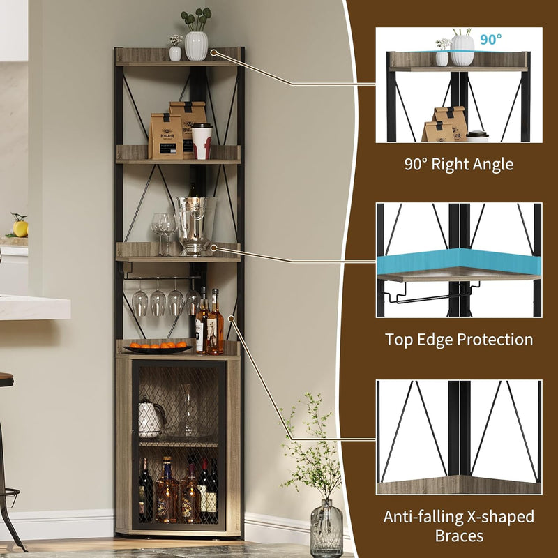 Corner Bar Cabinet with Glass Holder 4-Tier Liqueur