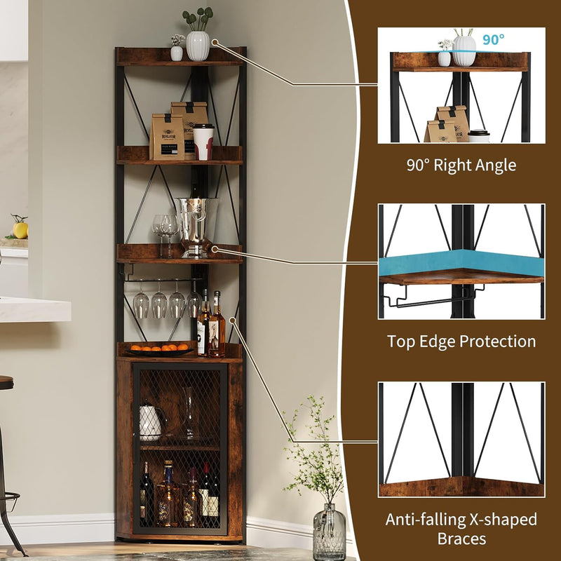 Corner Bar Cabinet with Glass Holder 4-Tier Liqueur