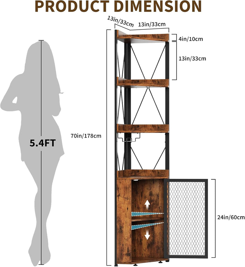 Corner Bar Cabinet with Glass Holder 4-Tier Liqueur