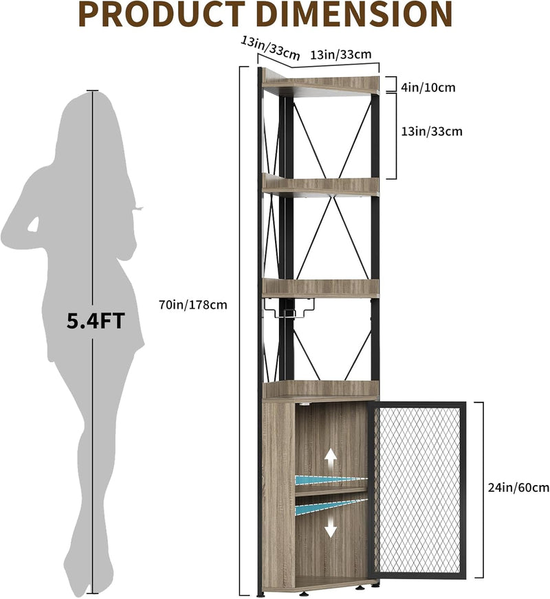 Corner Bar Cabinet with Glass Holder 4-Tier Liqueur