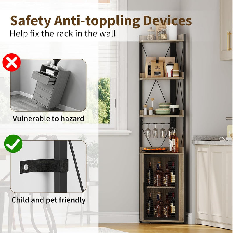 Corner Bar Cabinet with Glass Holder 4-Tier Liqueur