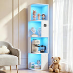 Corner Bookcase with 3 Colour Lights Narrow Bookshelf
