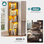 Corner Bookcase with 3 Colour Lights Narrow Bookshelf