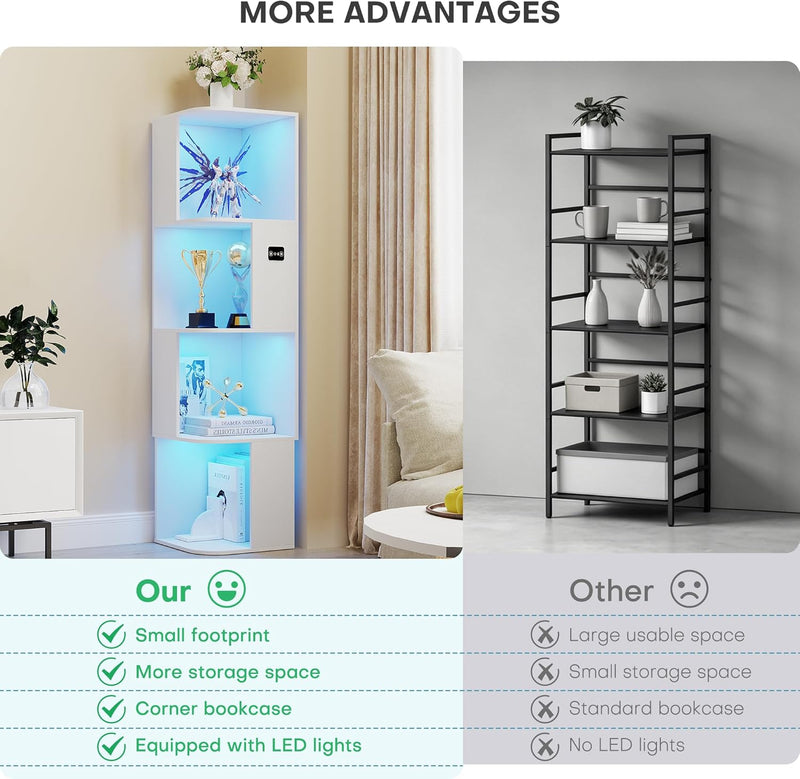 5-Tiers Corner Bookcase with 3 Colour Lights