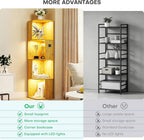 Corner Bookcase with 3 Colour Lights Narrow Bookshelf