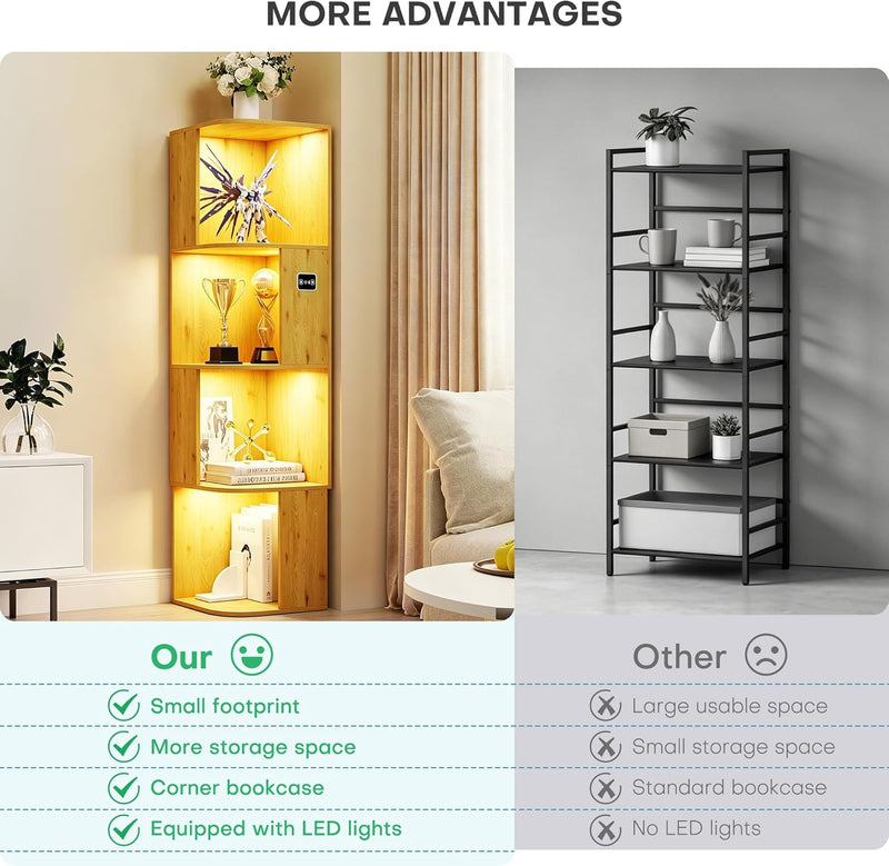 5-Tiers Corner Bookcase with 3 Colour Lights