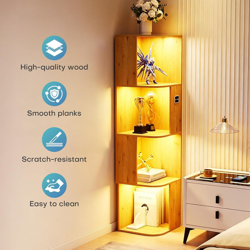 5-Tiers Corner Bookcase with 3 Colour Lights