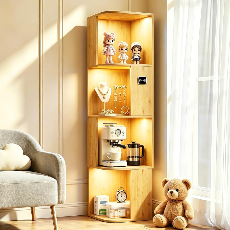 5-Tiers Corner Bookcase with 3 Colour Lights